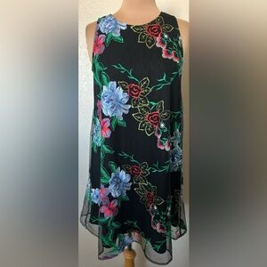 Beige by eci Black Dress with Floral Embroidery